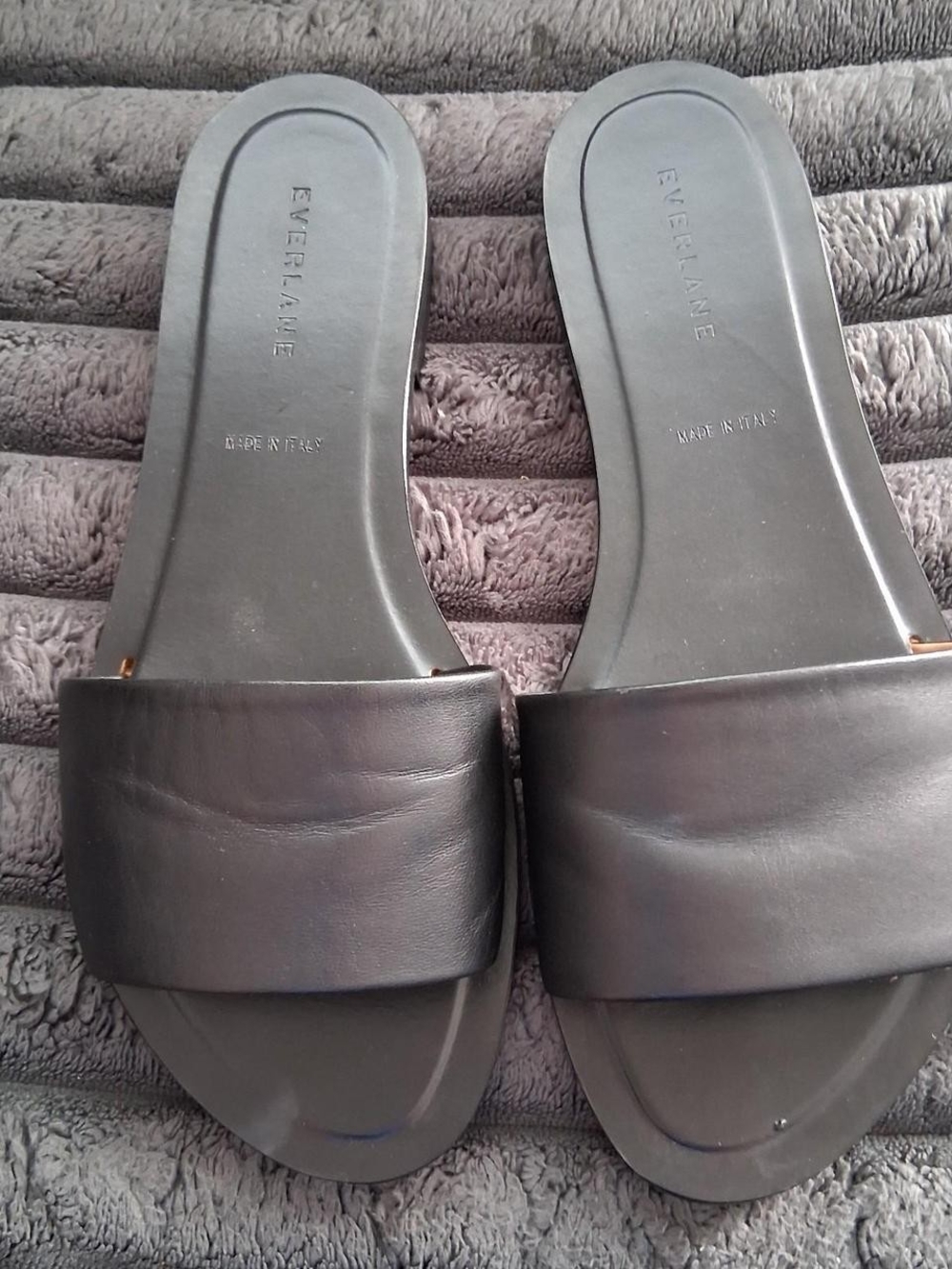 Everlane Black Leather Slide Sandals - Wide Strap